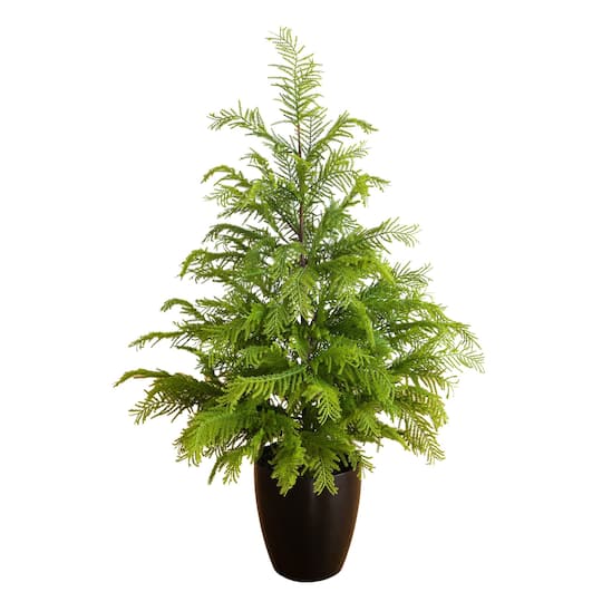 Nearly Natural 4Ft Unlit Artificial Real Touch Goldcrest Christmas Tree in Black Decorative Planter in Green | 4 ft | Michaels®